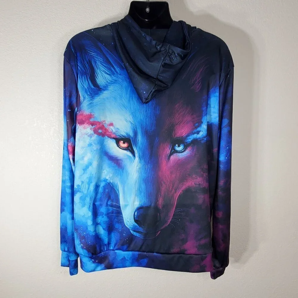 Wolf Galaxy Graphic Hoodie 4XL Unisex Pullover Drawstring Hood Polyester Blend - Picture 6 of 8
